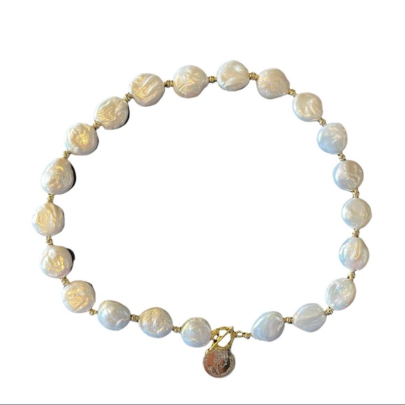 Natural Pearl Coin Necklace - Picture 8 of 9